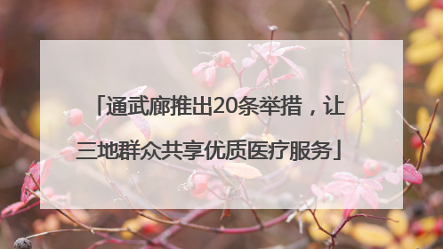 通武廊推出20条举措，让三地群众共享优质医疗服务